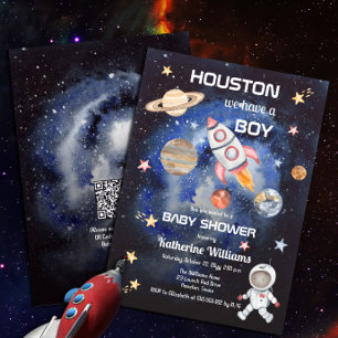 Outer Space Rockets Planets QR Code Baby Registry  Enclosure Card
