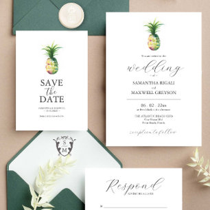 Simple Watercolor Pineapple Wedding Invite