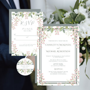 Spring Blossoms, Pink Blush, Mint Green, Wedding Return Address Label