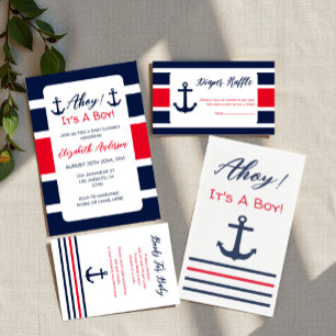 Ahoy It's A Boy Nautical Baby Shower Diaper Raffle Enclosure Card