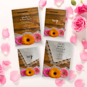 Daisy Trio Country Barn Wedding RSVP Card