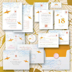 Hanging Orange Paper Crane Asian Wedding Address Return Address Label