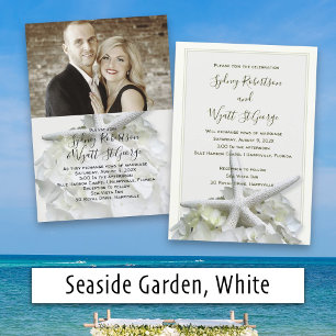 Seaside Garden White Photo Wedding Invitation