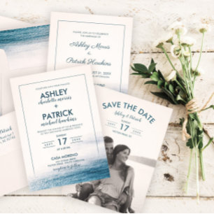 Modern Simple Ocean Beach Seaside Wedding Invitation