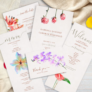 Floral Watercolor Frangipani Terracotta Wedding All In One Invitation
