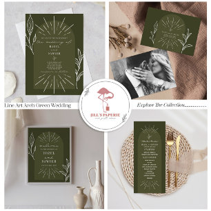 Line Art Arch Botanical Green Wedding Invitation