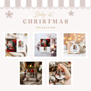 9 Photo Plaid First Christmas Cushion