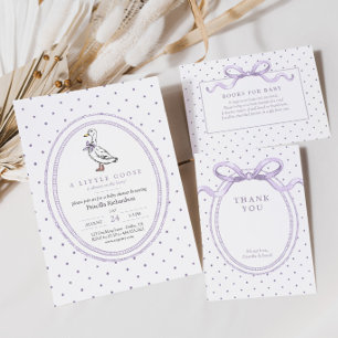 A Little Goose Purple Polkadot Baby Shower Enclosure Card