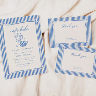 Vintage Blue Stripe Baby Shower Thank You Card