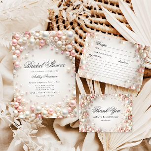 Pastel Blush Pearls with Diamonds Bridal Shower Invitation