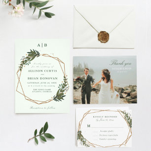 floral wreath geometric wedding invitation