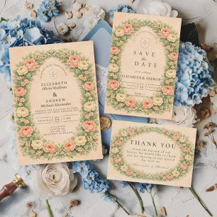Romantic Vintage Rose Arch Wedding RSVP Card