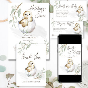 Hatching soon little bird inside egg baby shower invitation