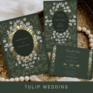 Verdant Romance Art Nouveau Wedding Invitation
