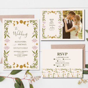 Vintage Mystical Botanical Wedding All In One Invitation