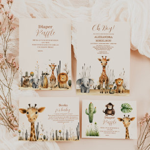 Oh Boy Cute Safari Animal Greenery Raffle Diapper Enclosure Card