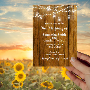 Rustic Wood Mason Jar Hanging Lights Wedding Invitation