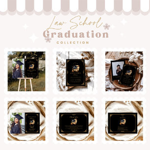 Law School Lawyer Graduation Modern Black Invitation