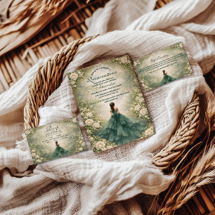 Emerald Garden Rose Quinceañera Invitation