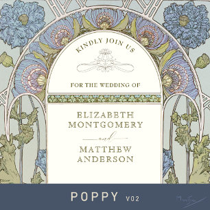Poppy Wedding Invitations Art Nouveau by Mucha