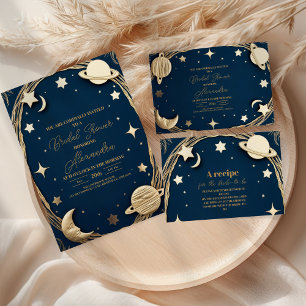 Navy Gold Celestial Crescent Moon Bridal Shower Enclosure Card