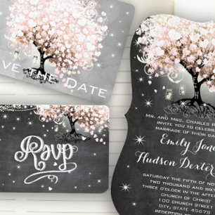 Mason Jar Pink Heart Leaf Tree on Grey Watercolor Invitation
