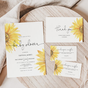Watercolor Sunflower baby shower Invitation