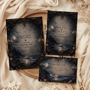 Dark Coastal Romance Wedding Save The Date