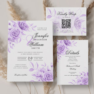 Elegant Wedding Purple Roses Floral Theme Acrylic Invitations