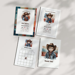 “First Rodeo” Rustic Cowboy 1st Birthday Invitation