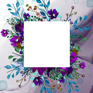 Purple  Teal Botanical Floral Alcohol Ink Wedding Invitation