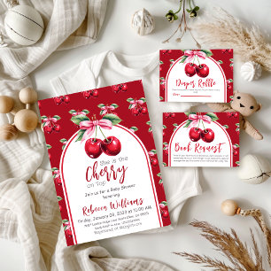 Cherry Red Coquette Bow Girl Baby Shower Invitation