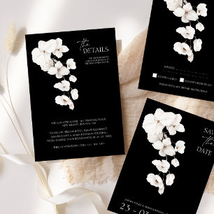 Modern Black and White Orchids Flowers Wedding Save The Date