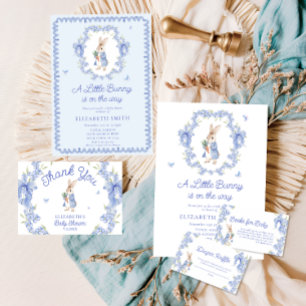 Blue Cute Peter Rabbit Baby Shower Invitation