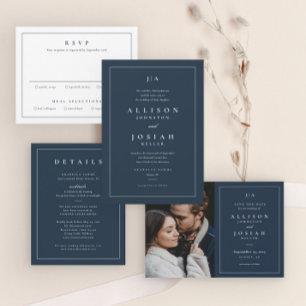 Classic Elegant Navy Blue Wedding Details Enclosure Card