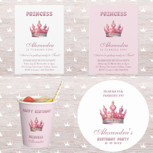 Pink Crown Girl Princess Birthday Thank You Classic Round Sticker