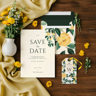 Lemon Blossom Floral Tree Elegant Wedding Photo Save The Date