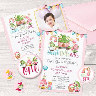 Strawberry Gnome Garden Baby Girl's 1st Birthday Classic Round Sticker