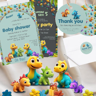 Cute Dino 3d dinosaur baby shower Invitation