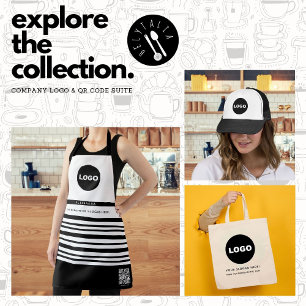 Business Logo QR Black Modern Simple Employee Name Apron