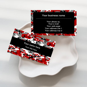 Red and Grey Camo, Camouflage, Military, Army Business Card