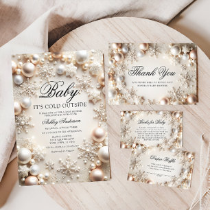 Pearls and Snowflakes Baby Shower Invitation