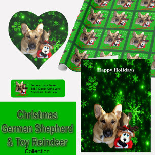 Christmas German Shepherd & Toy Reindeer Holiday Card