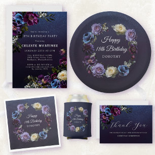 Moody Purple Flowers 18th Birthday Party Invitation