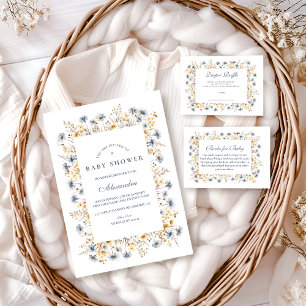 Golden Blue Wildflower Baby Shower Invitation