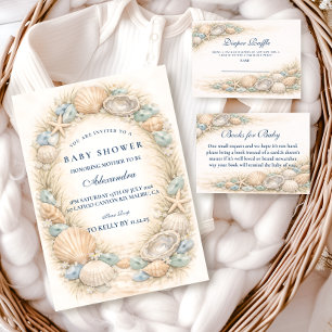 Coastal Seashell Wreath Baby Shower Invitation