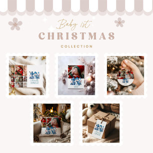 Blue Snowman First Christmas Cushion