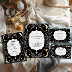 Vintage Botanical Celestial Moon Stars Wedding Save The Date