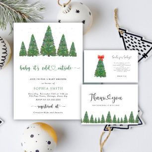 Pine trees Baby it's cold outside baby shower  Invitation