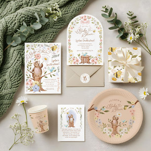 Watercolor Floral Woodland Forest Knitted Bear Wrapping Paper